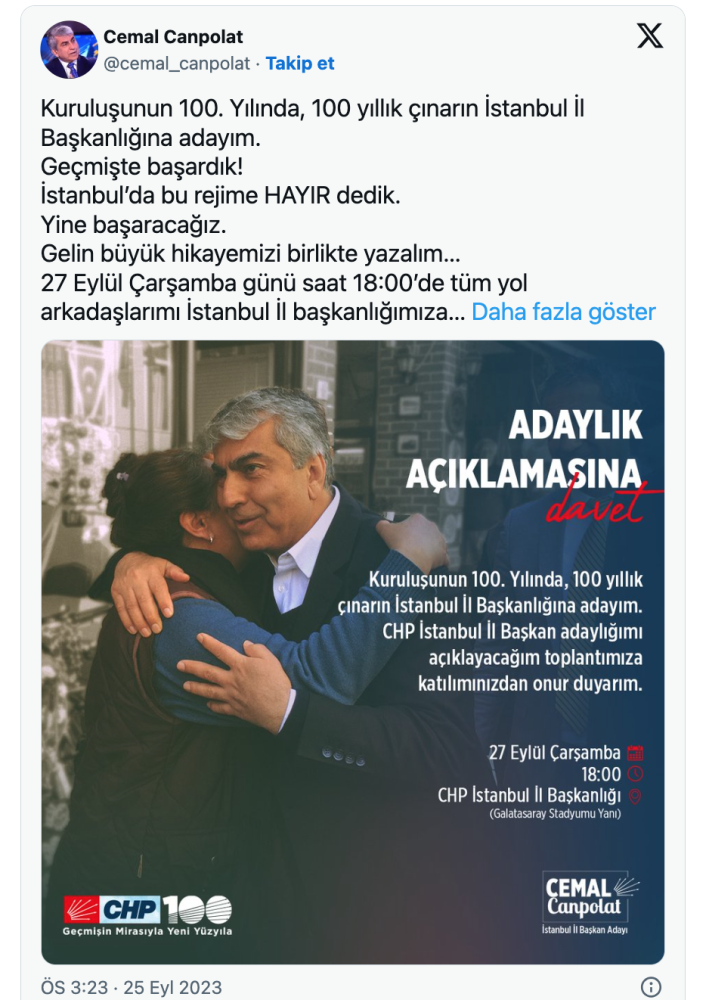 cemal canpolat chp istanbul il baskanligina adayligini acikladi